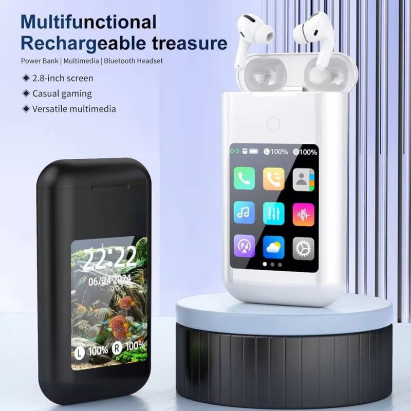 A98 Box 3in1 Earbuds With Power Bank & Multimedia Display